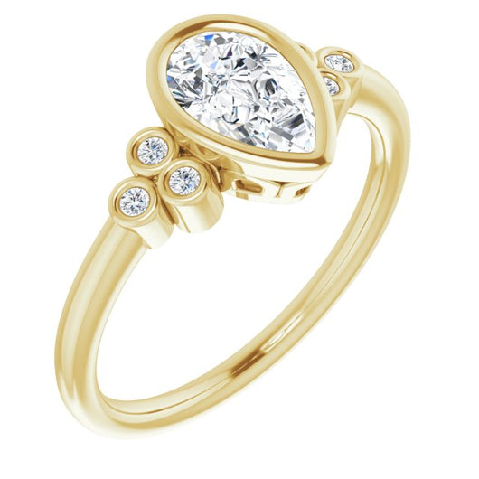 10K Yellow Gold Customizable 7-stone Pear Cut Style with Triple Round-Bezel Accent Cluster Each Side