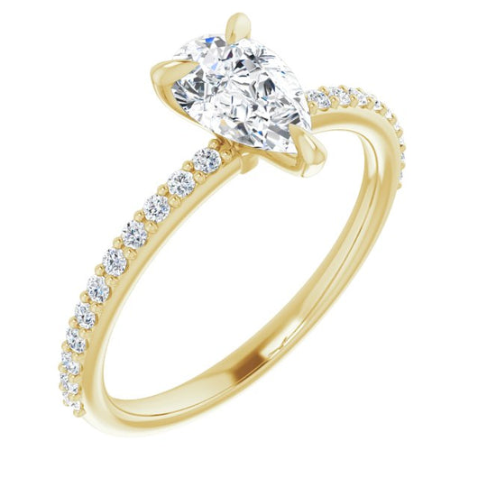 10K Yellow Gold Customizable Pear Cut Style with Delicate Pavé Band