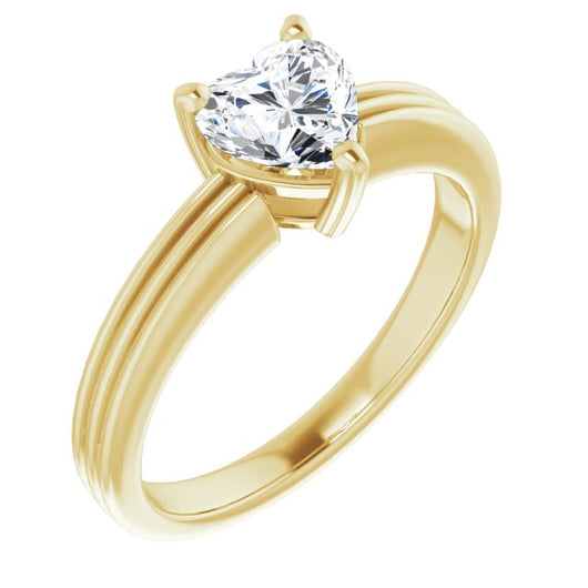 10K Yellow Gold Customizable Heart Cut Solitaire with Double-Grooved Band