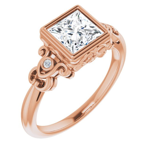 10K Rose Gold Customizable 5-stone Design with Princess/Square Cut Center and Quad Round-Bezel Accents