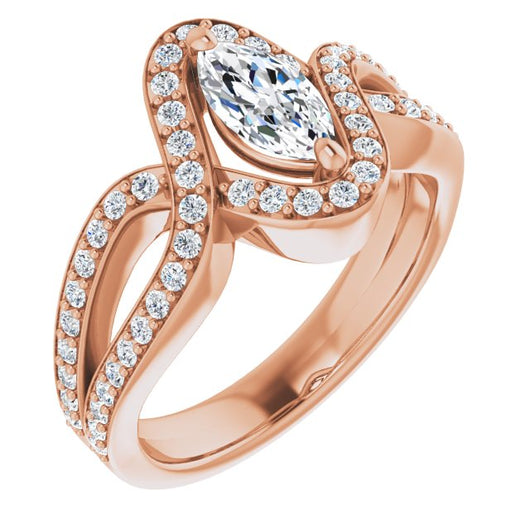 10K Rose Gold Customizable Marquise Cut Center with Infinity-inspired Split Shared Prong Band and Bypass Halo