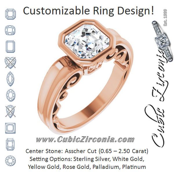 Cubic Zirconia Engagement Ring- The Fredrika (Customizable Bezel-set Asscher Cut Solitaire with Wide 3-sided Band)