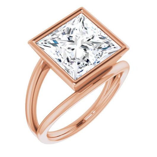 10K Rose Gold Customizable Bezel-set Princess/Square Cut Style with Wide Tapered Split Band