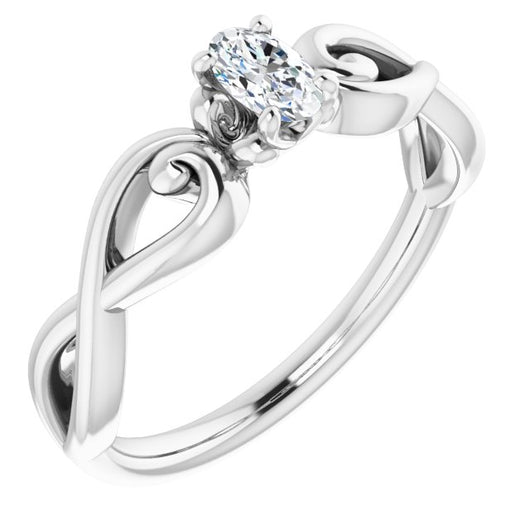 10K White Gold Customizable Oval Cut Solitaire Design with Tapered Infinity-symbol Split-band