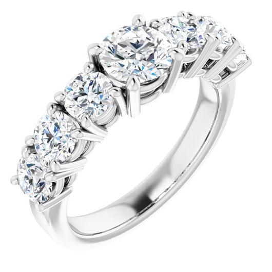 10K White Gold Customizable 7-stone Round Cut Design with Large Round-Prong Side Stones