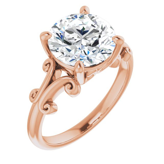 10K Rose Gold Customizable Round Cut Solitaire with Band Flourish and Decorative Trellis