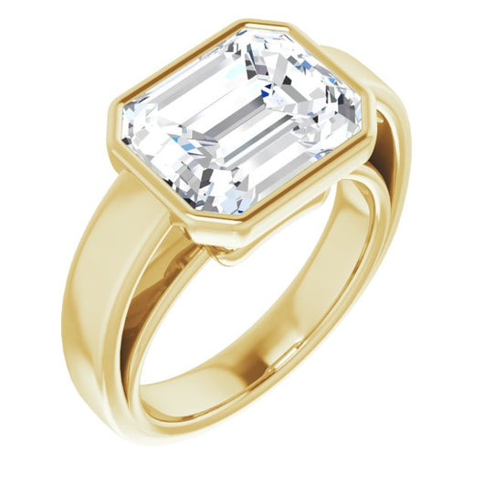 10K Yellow Gold Customizable Cathedral-Bezel Emerald/Radiant Cut Solitaire with Wide Band