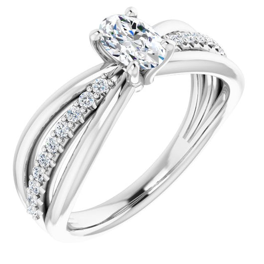 10K White Gold Customizable Oval Cut Design with Tri-Split Accented Band