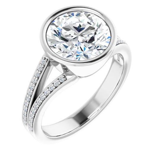 10K White Gold Customizable Bezel-set Round Cut Design with Split Shared Prong Band