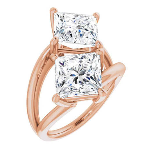 10K Rose Gold Customizable Two Stone Double Princess/Square Cut Design with Split Bypass Band