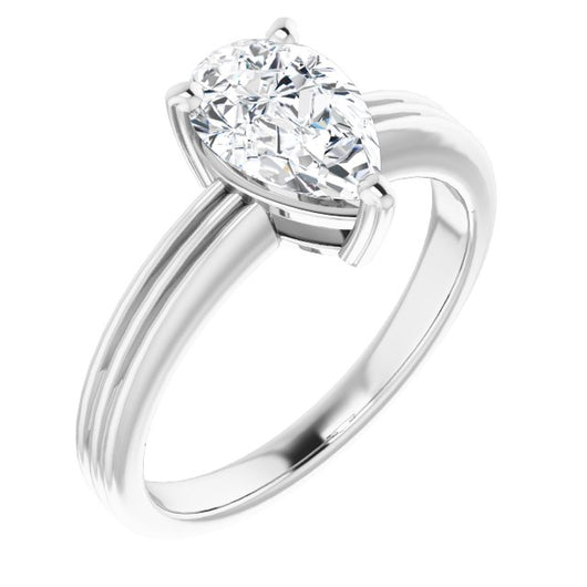 10K White Gold Customizable Pear Cut Solitaire with Double-Grooved Band