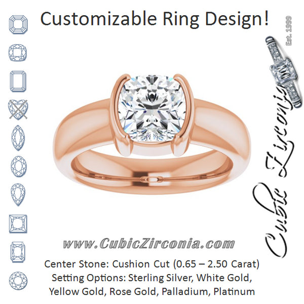 Cubic Zirconia Engagement Ring- The Charlotte (Customizable Bezel-set Cushion Cut Solitaire with Thick Band)