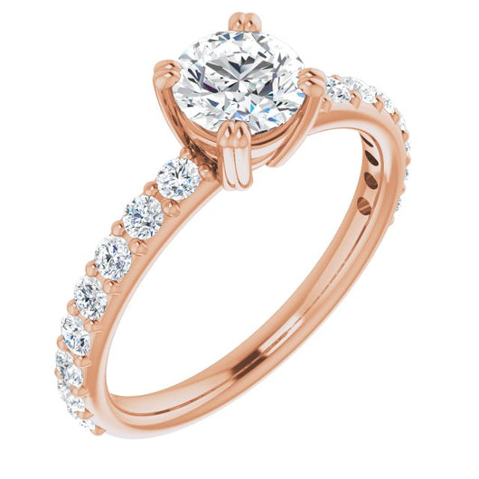 10K Rose Gold Customizable Round Cut Design with Large Round Cut 3/4 Band Accents