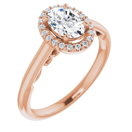 10K Rose Gold Customizable Cathedral-Halo Oval Cut Style featuring Sculptural Trellis