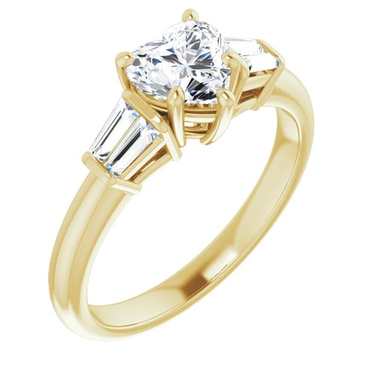 10K Yellow Gold Customizable 5-stone Heart Cut Style with Quad Tapered Baguettes