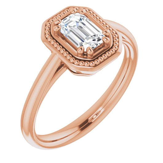 10K Rose Gold Customizable Emerald/Radiant Cut Solitaire with Metallic Drops Halo Lookalike