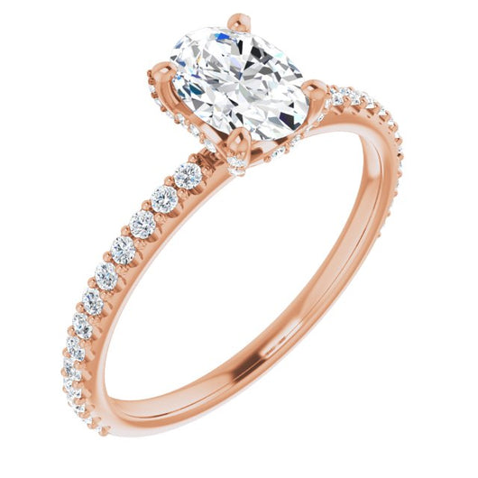 10K Rose Gold Customizable Oval Cut Design with Round-Accented Band, Micropav? Under-Halo and Decorative Prong Accents)