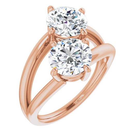 10K Rose Gold Customizable Two Stone Double Round Cut Design with Split Bypass Band