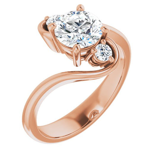 10K Rose Gold Customizable 3-stone Round Cut Setting featuring Artisan Bypass