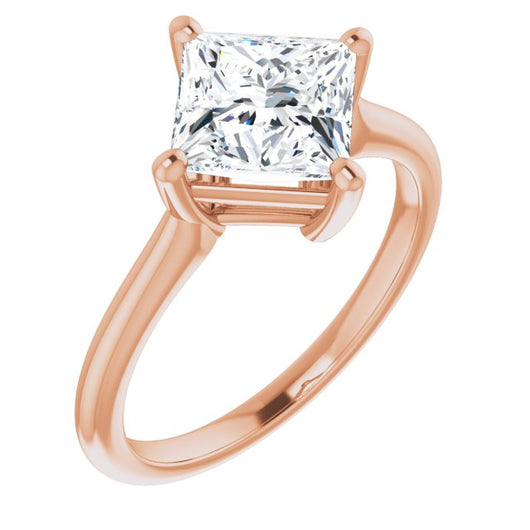 10K Rose Gold Customizable Princess/Square Cut Solitaire with Raised Prong Basket