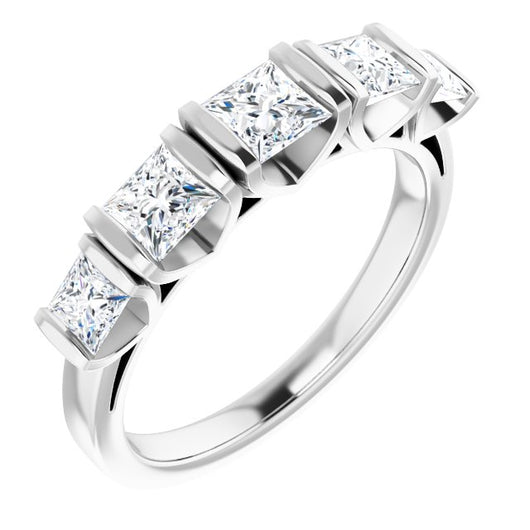 10K White Gold Customizable 5-stone Princess/Square Cut Design with Thick Channel Setting