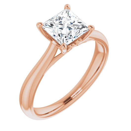 10K Rose Gold Customizable Princess/Square Cut Solitaire with Decorative Prongs & Tapered Band