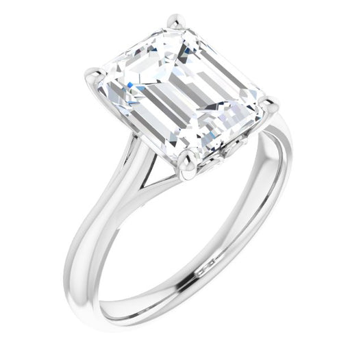 10K White Gold Customizable Emerald/Radiant Cut Solitaire with Decorative Prongs & Tapered Band