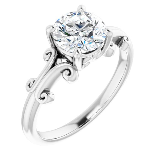 10K White Gold Customizable Round Cut Solitaire with Band Flourish and Decorative Trellis