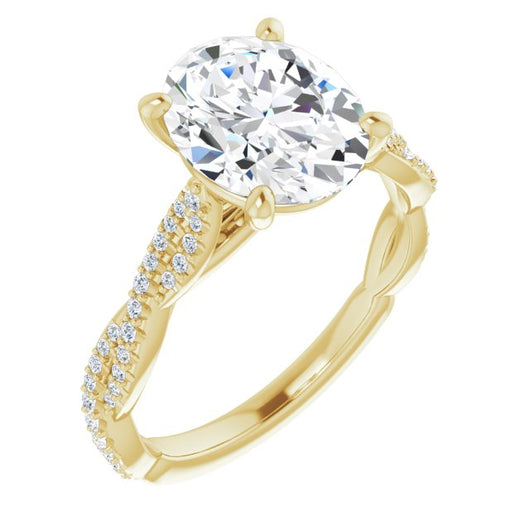 10K Yellow Gold Customizable Oval Cut Style with Thin and Twisted Micropavé Band