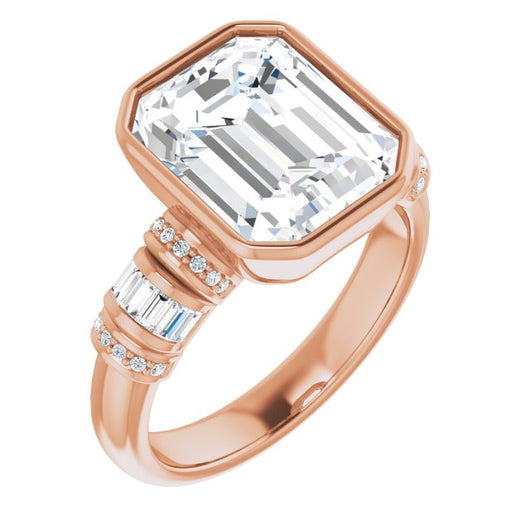 10K Rose Gold Customizable Bezel-set Emerald/Radiant Cut Setting with Wide Sleeve-Accented Band