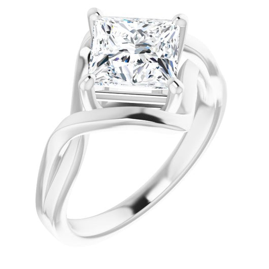 10K White Gold Customizable Princess/Square Cut Hurricane-inspired Bypass Solitaire