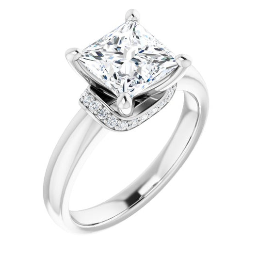 10K White Gold Customizable Princess/Square Cut Style featuring Saddle-shaped Under Halo