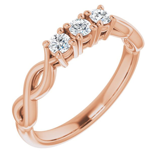 10K Rose Gold Customizable Triple Round Cut Design with Twisting Infinity Split Band