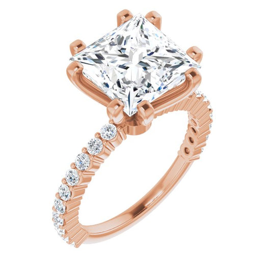 10K Rose Gold Customizable 8-prong Princess/Square Cut Design with Thin, Stackable Pav? Band