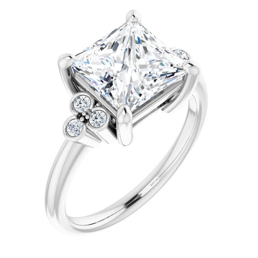 10K White Gold Customizable 7-stone Princess/Square Cut Center with Round-Bezel Side Stones