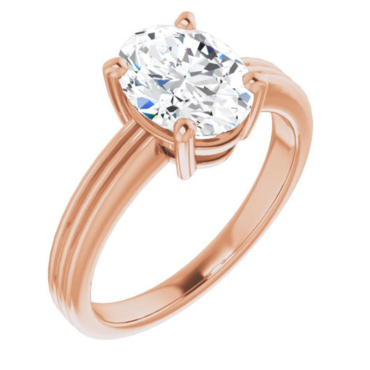 10K Rose Gold Customizable Oval Cut Solitaire with Double-Grooved Band