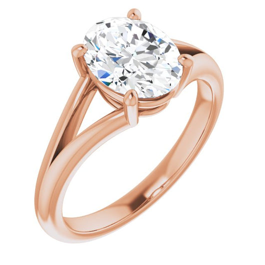 10K Rose Gold Customizable Oval Cut Solitaire with Tapered Split Band