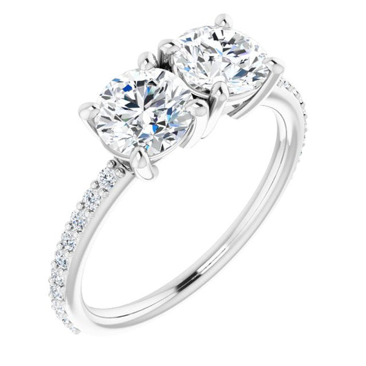 10K White Gold Customizable Enhanced 2-stone Round Cut Design with Ultra-thin Accented Band