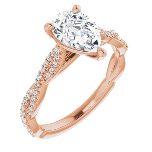 10K Rose Gold Customizable Pear Cut Style with Thin and Twisted Micropavé Band