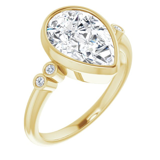 10K Yellow Gold Customizable 5-stone Bezel-set Pear Cut Design with Quad Round-Bezel Side Stones