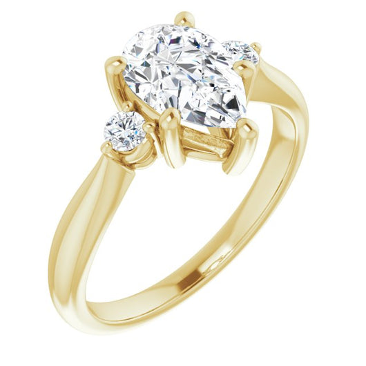 10K Yellow Gold Customizable 3-stone Pear Cut Design with Twin Petite Round Accents