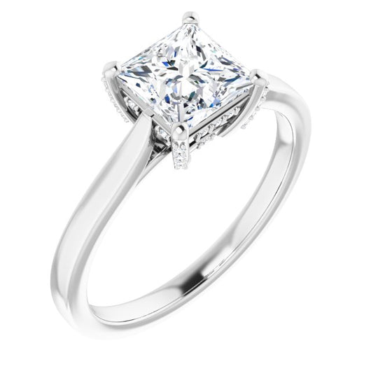 10K White Gold Customizable Cathedral-Raised Princess/Square Cut Style with Prong Accents Enhancement