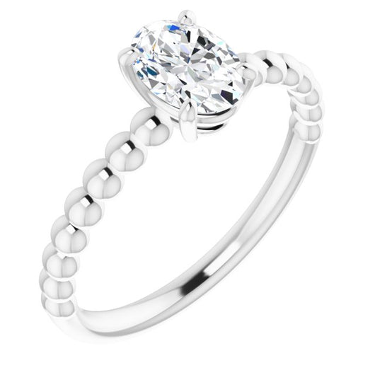 10K White Gold Customizable [[Cut] Cut Solitaire with Thin Beaded-Bubble Band