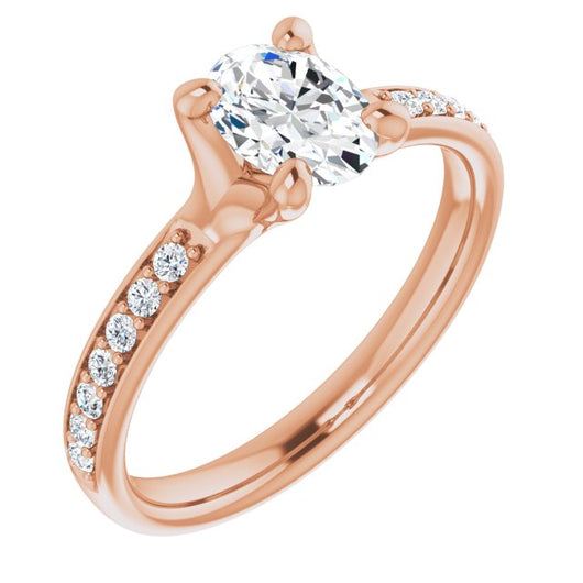 10K Rose Gold Customizable Heavy Prong-Set Oval Cut Style with Round Cut Band Accents