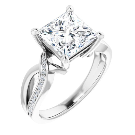 10K White Gold Customizable Princess/Square Cut Center with Curving Split-Band featuring One Shared Prong Leg