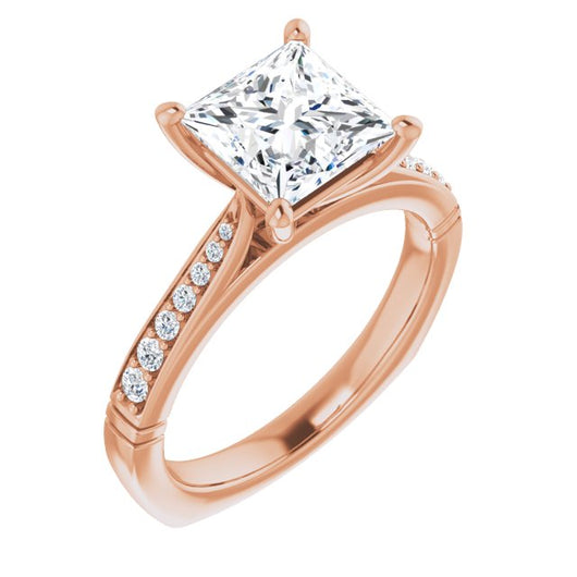 10K Rose Gold Customizable Princess/Square Cut Design with Tapered Euro Shank and Graduated Band Accents