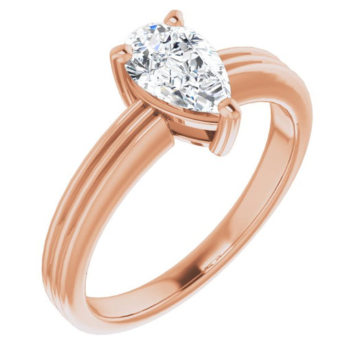 10K Rose Gold Customizable Pear Cut Solitaire with Double-Grooved Band