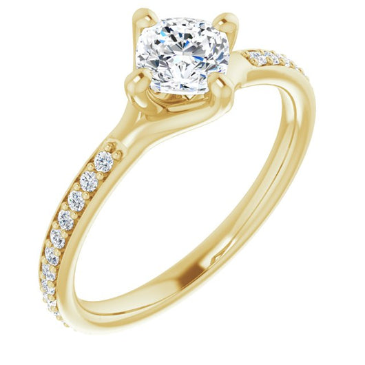 10K Yellow Gold Customizable Cushion Cut Design featuring Thin Band and Shared-Prong Round Accents