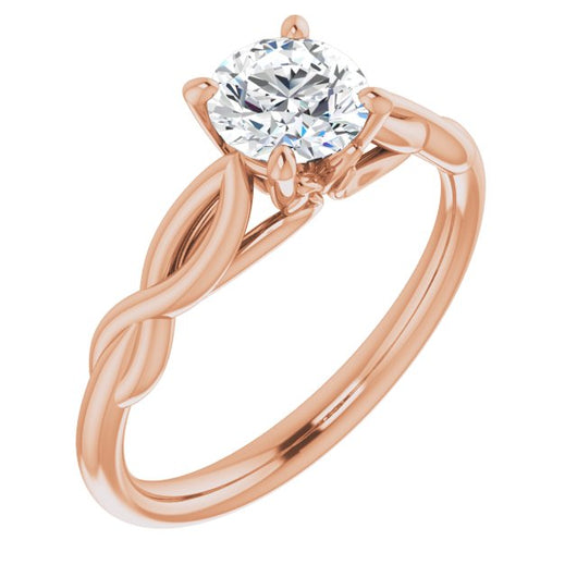 10K Rose Gold Customizable Round Cut Solitaire with Braided Infinity-inspired Band and Fancy Basket)