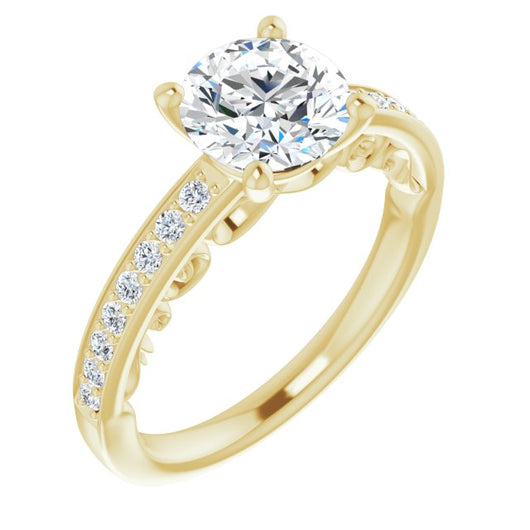 10K Yellow Gold Customizable Round Cut Design featuring 3-Sided Infinity Trellis and Round-Channel Accented Band